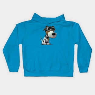 Dog with pilot glasses a cartoon illustration Kids Hoodie